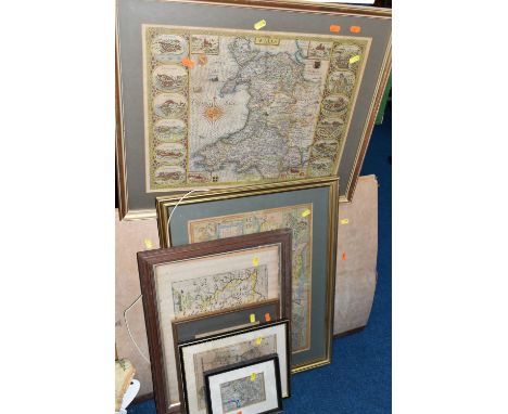 A QUANTITY OF 17TH, 18TH AND 19TH CENTURY WELSH AND ENGLISH MAPS, to include a John Speed map of Wales with counties either s