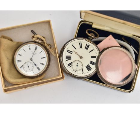 TWO SILVER OPEN FACE POCKET WATCHES, to include a 'J.W.Benson' key wound pocket watch, round white dial signed 'J.W.Benson, L