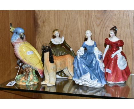 A GROUP OF FIGURINES AND ANIMAL FIGURES, comprising a Beswick Cockatoo no 1180, a Beswick Afghan Hound 'Hajubah of Davien' no