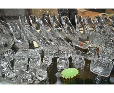 A COLLECTION OF SMALL GLASS ITEMS, to include salts - one uranium glass in a gilt metal stand, knife rests, novelty items and