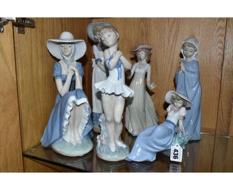 SIX NAO FIGURES, female figures to include a ballerina, a girl with a bird, etc., height of tallest 31cm (6) (Condition Repor