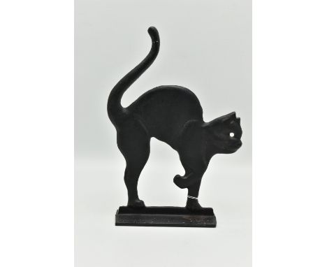 A MODERN CAST METAL DOORSTOP IN THE FORM OF A BLACK CAT, on a rectangular base, height 30cm (Condition Report: In useable con