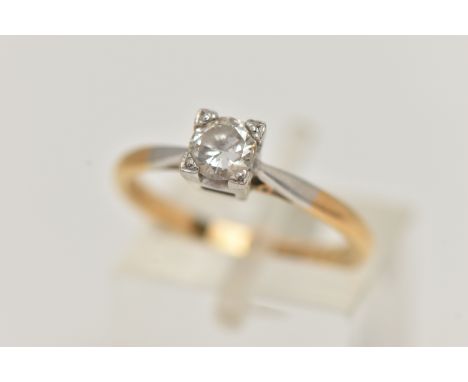 A YELLOW METAL DIAMOND SINGLE STONE RING, round brilliant cut diamond, measuring approximately 4.8mm x 4.8mm x 2.6mm, estimat