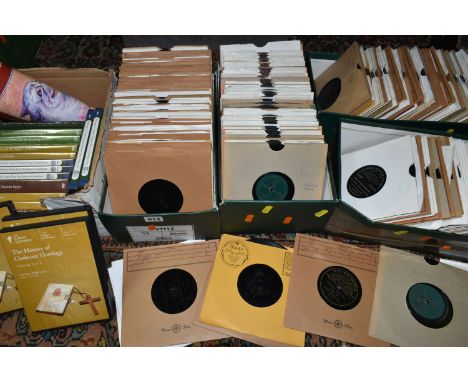 FOUR BOXES OF 8 inch gramophone records, brands include Zonophone, Columbia, Victor, Emerson, Oxford, E. Berliner, Nicole etc