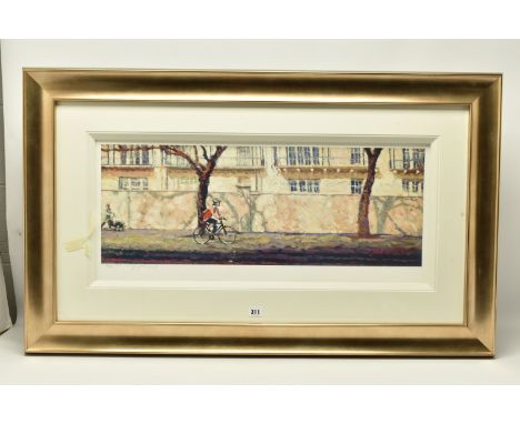 ROLF HARRIS (AUSTRALIA 1930-2023) 'CYCLIST, BAYSWATER ROAD', a signed limited edition print on paper, depicting a London road