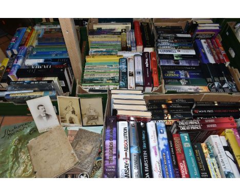 SIX BOXES OF BOOKS AND EPHEMERA, to include a school exercise book belonging to a George Picker, who went to Leadenham School