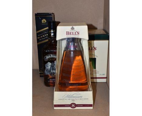 FOUR BOTTLES OF WHISKY comprising one bottle of BELL'S 2000 MILLENNIUM blended Scotch Whisky, aged 8 Years, 40% vol. 70cl, se