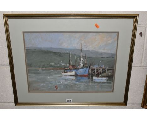 KEN LITTLER (1925-2007)  'ULLAPOOL', a Scottish coastal landscape depicting a fishing boat at its moorings, signed bottom lef