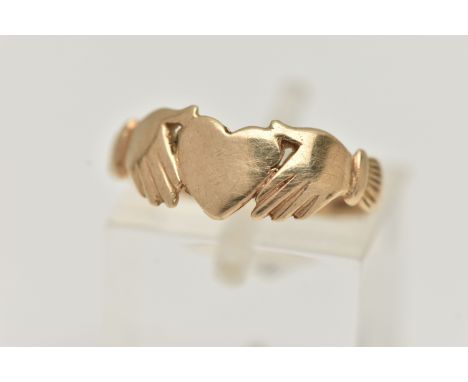 A 9CT GOLD CLADDAGH RING, hallmarked 9ct London, ring size L, approximate gross weight 1.9 grams, with a ring box (condition 