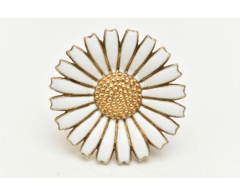 A GEORG JENSEN ENAMEL DAISY BROOCH, gilt daisy with white enamel petals, signed to the reverse 'Georg Jensen 925S Denmark', p