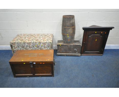 A 20TH CENTURY WOODEN TRAVELING TRUNK, reading J.W.N ARMSTRONG R.E.M.E 169626, with twin metal handles, width 83cm x depth 43
