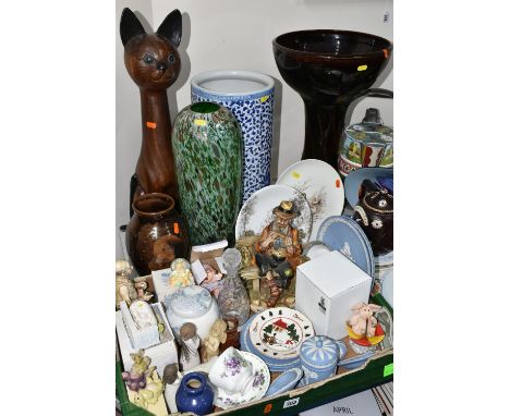 A BOX AND LOOSE CERAMICS AND GLASS WARE, to include a Royal Albert Flowers of the Month 'February: Violets' teacup and saucer