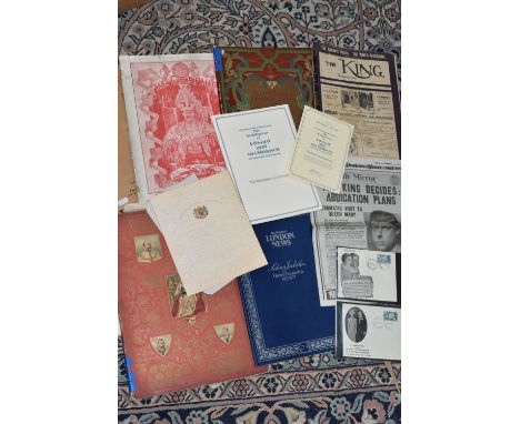 A BOX OF ROYALTY RELATED EPHEMERA, to include a programme from Buckingham Palace dated 'Friday evening, 15th July 1887', list