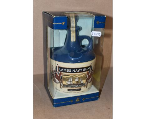 ONE BOTTLE OF LAMB'S NAVY RUM in a ceramic HMS Warrior Decanter, 40% vol. 750ml, seal intact, boxed