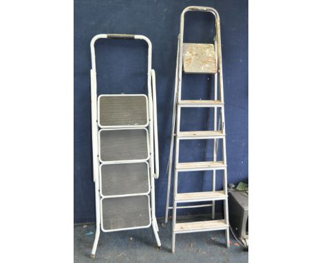 AN ALUMINIUM STEP LADDER 188cm high and a steel step ladder (2)
