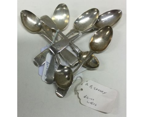 A good collection of silver fiddle pattern teaspoons. London. Various dates and makers. Approx. 128 grams. Est. £40 - £60.