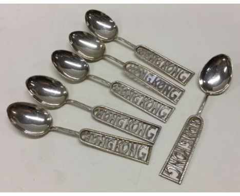 HONG KONG: A set of six Chinese pierced silver spoons. Approx. 46 grams. Est. £40 - £60.