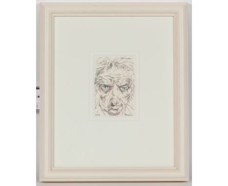 * PETER HOWSON OBE, 
VIRGIL (DANTE SERIES)
ink and watercolour on paper, signed and dated 2013 
14cm x 10cm 
Mounted, framed 