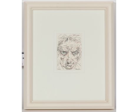 * PETER HOWSON OBE, 
VIRGIL (DANTE SERIES)
ink and watercolour on paper, signed and dated 2013 
14cm x 10cm 
Mounted, framed 