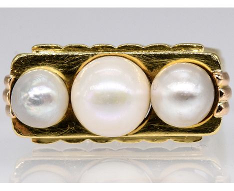   Ring mit 3 natürlichen Flussperlen aus dem niederbayrischen Fluss Regen, Art Deco, Goldschmiedearbeit aus den Jahren 1920/3