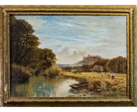 GEORGE VICAT COLE RA (BRITISH 1833 - 1893), EXPANSIVE HARVEST SCENE WITH WINDSOR CASTLE IN THE DISTANCE oil on canvas, laid o