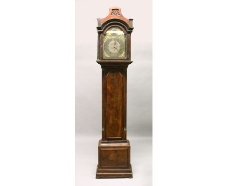 AN 18TH CENTURY MAHOGANY LONGCASE CLOCK by WILLIAM GILL, MAIDSTONE, the movement playing on eight bells, brass arch dial, sil