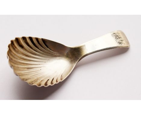 A GEORGE III CADDY SPOON. London 1813.  Maker: J.S.