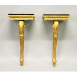 A PAIR OF 19TH CENTURY ROSEWOOD AD GILTWOOD SMALL CONSOLE TABLES, the rectangular tops supported