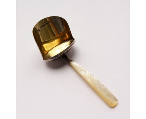 A GEORGE III CADDY SHOVEL with mother-of-pearl handle. Birmingham 1816.  Maker: JW.