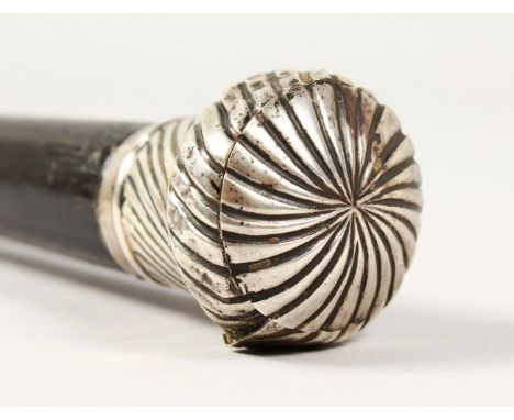 A VICTORIAN SILVER HANDLED WALKING CANE. London 1888. Maker L. K. 2ft 11ins long.