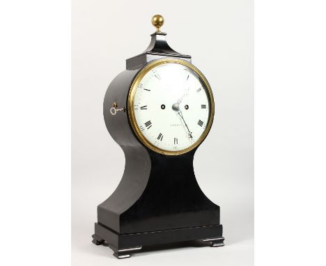 A REGENCY MAHOGANY BALLOON MANTLE CLOCK by JOHN GRANT, Fleet Street, London, with 7ins white enamel dial, eight day movement,
