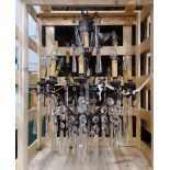 A VERY GOOD LARGE CUT GLASS CHANDELIER in wooden crate.