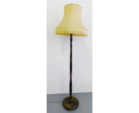 A black lacquered chinoiserie standard lamp, complete with shade, 190cm