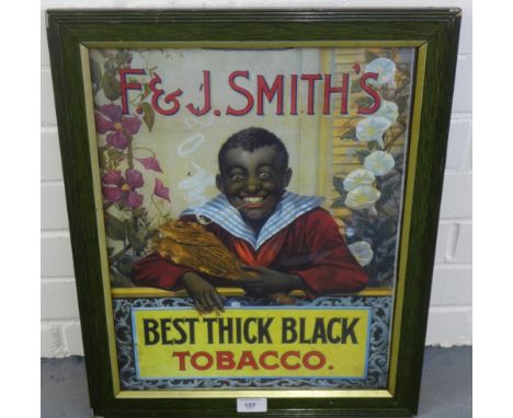 F & J Smith's Best Thick Black Tobacco colour lithograph print, framed, 35 x 45cm