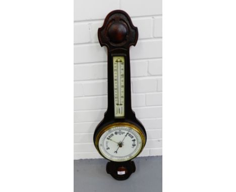 An Arts & Crafts style oak banjo barometer, 81 x 26cm