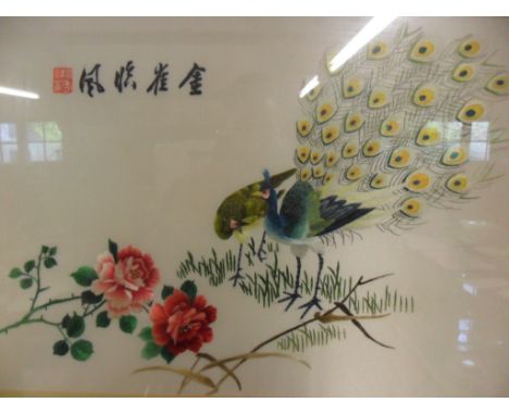 SILK TAPESTRY OF ORIENTAL BIRDS (59 X 45)CM