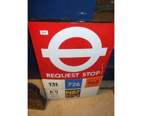 VINTAGE ENAMEL REQUEST STOP SIGN 18 X 28 inches 