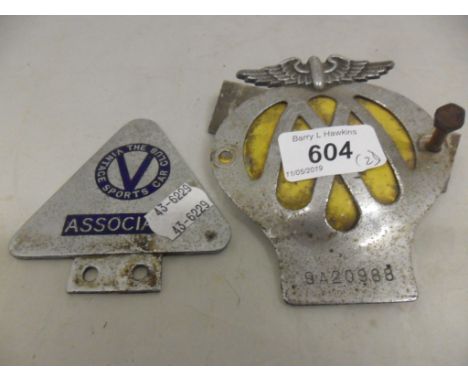 AA BADGE AND THE VINTAGE SPORTS CAR CLUB BADGE