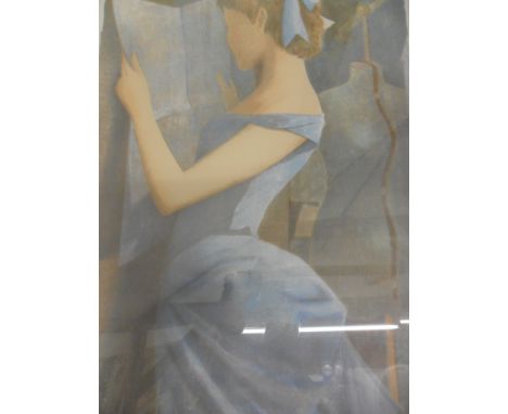 OLIVIER RAAB PRINT/SILKSCREEN OF GIRL IN BLUE DRESS