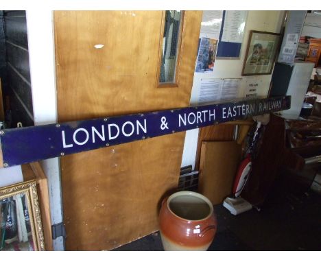 RAILWAYANA BLUE ENAMEL LONDON &amp; NORTH EASTERN RAILWAY SIGN 109" X 6