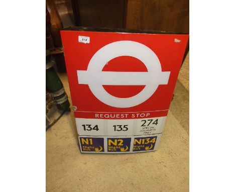 VINTAGE ENAMEL REQUEST STOP SIGN 18 X 28 inches 