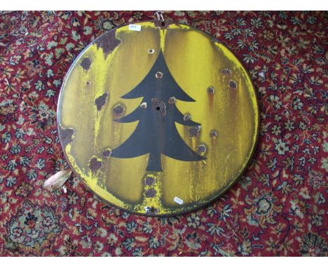RAILWAYANA / ROAD YELLOW ENAMEL TREE SIGN 24 inches diameter