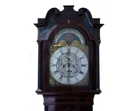 William Lawton Newton:  A George III mahogany boxwood and ebony strung inlaid and banded longcase clock, the arched hood with