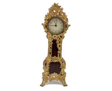 West End Watch Co Bombay & Calcutta:  A Louis XV style gilt metal mounted oak miniature longcase clock timepiece, circa 1920,