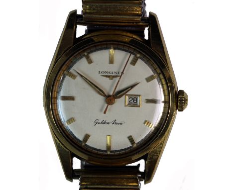 Longines, Golden Arrow, a gentleman's 18ct gold round wristwatch, circa 1960, cream dial with raised gilt baton numerals, dau