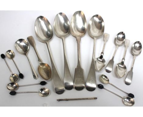 Three Victorian Old English pattern silver tablespoons, a pair, George W Adams, London 1843, the other London 1882, fiddle pa