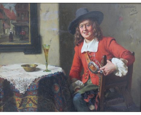 Albert Friedrich Schroder (German, 1834-1959), The Happy Pipe Smoker, signed 'A Schroder' (upper right), 20 x 22.5cm. DDS