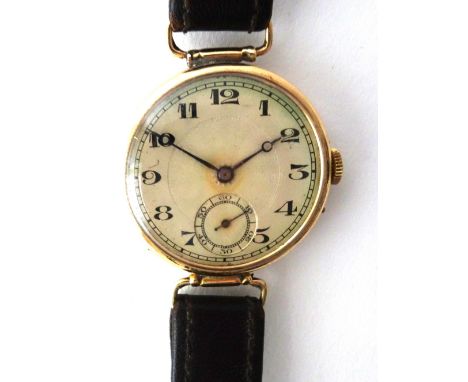 A Swiss gold cased manual wind gentleman's wristwatch, circa 1930, the silvered dial with Arabic numerals and subsidiary seco