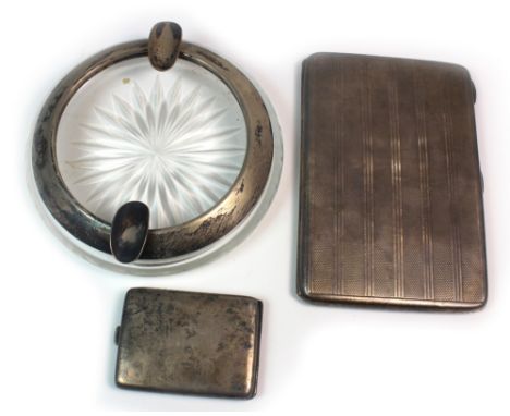 A rectangular silver engine turned cigarette case, Carrington & Co, Birmingham 1918, 13cm wide, inscribed 'W.L.P', (William L