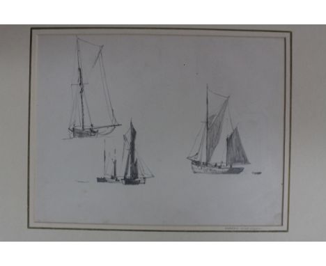Norman Wilkinson (British, 1878-1971), A sketch of five sailing boats, signed 'Norman Wilkinson' (in mount lower right) and b